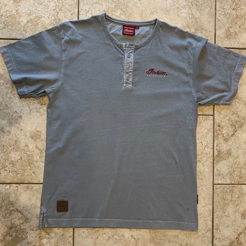 Indian Motorcycle Grey 3 Button Henley Size L